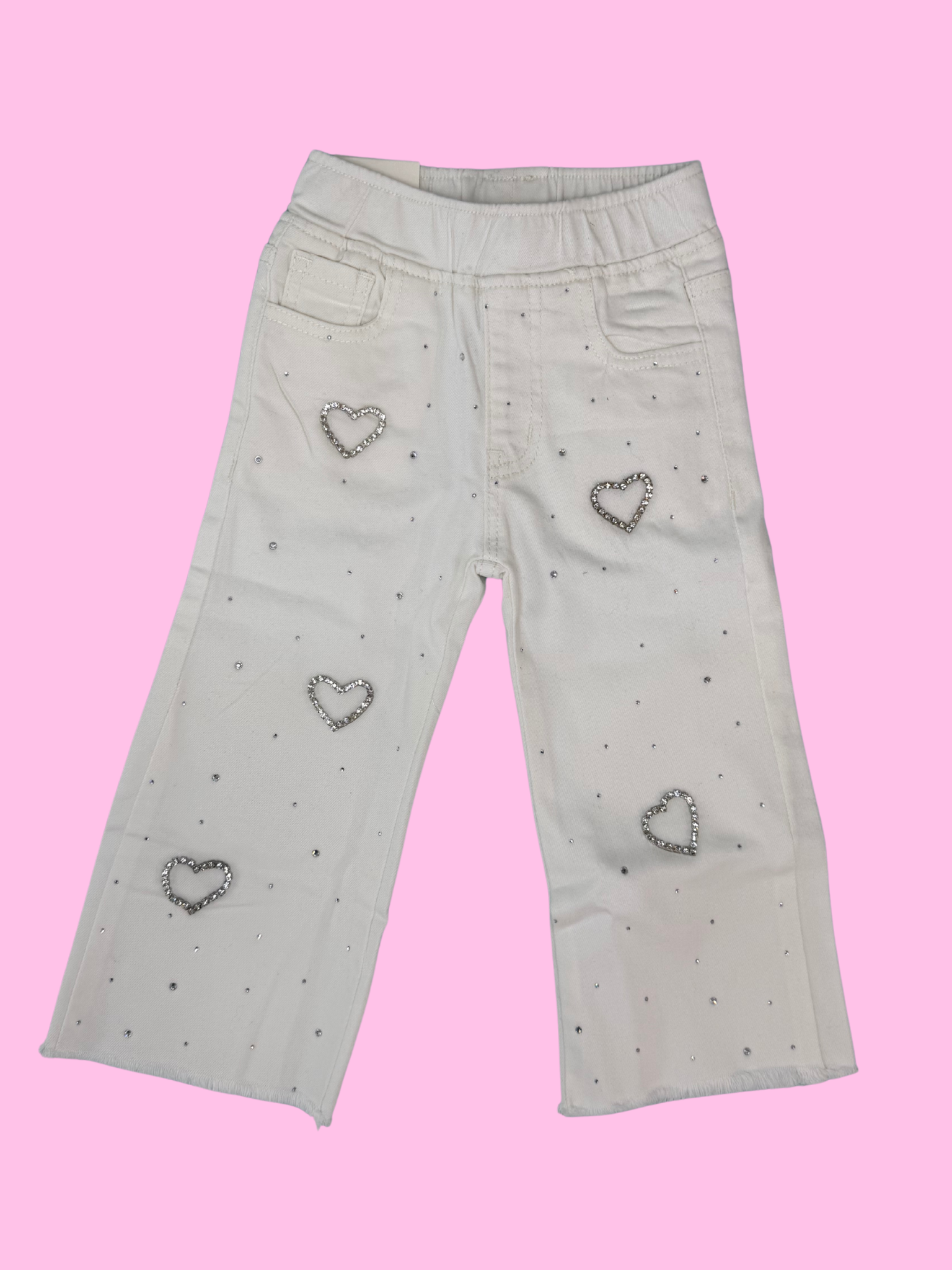 Pantaloni bianchi con strass neonata - 12/36 mesi