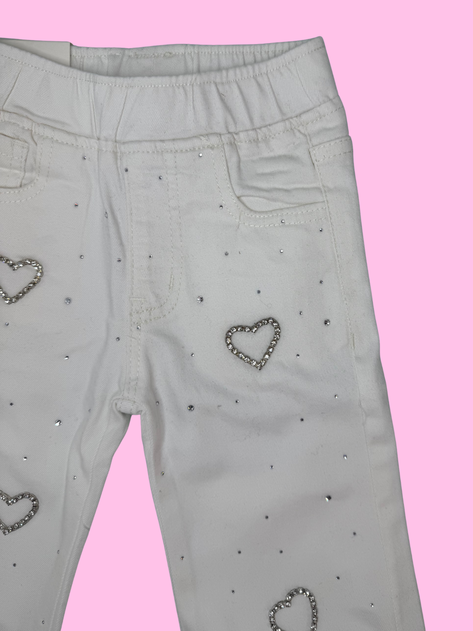 Pantaloni bianchi con strass neonata - 12/36 mesi