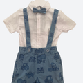 Salopette con camicia e papillon