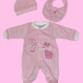 Set tutina, berretto e bavaglino in ciniglia - neonata