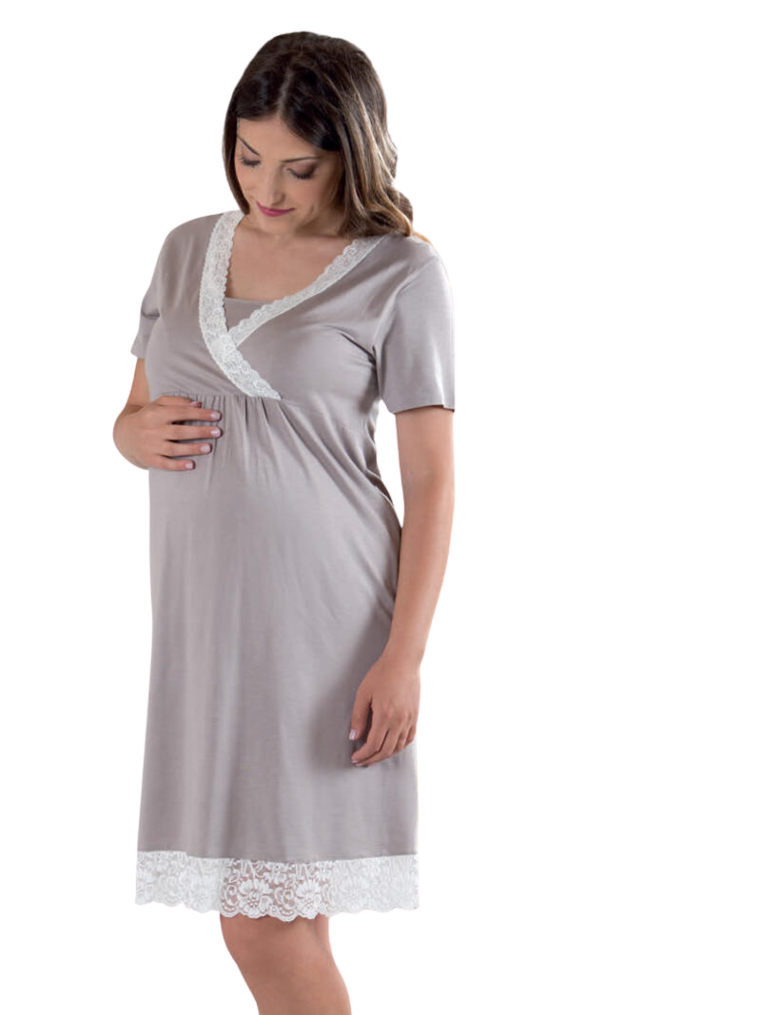 Maternity cotton nightdress with lace
