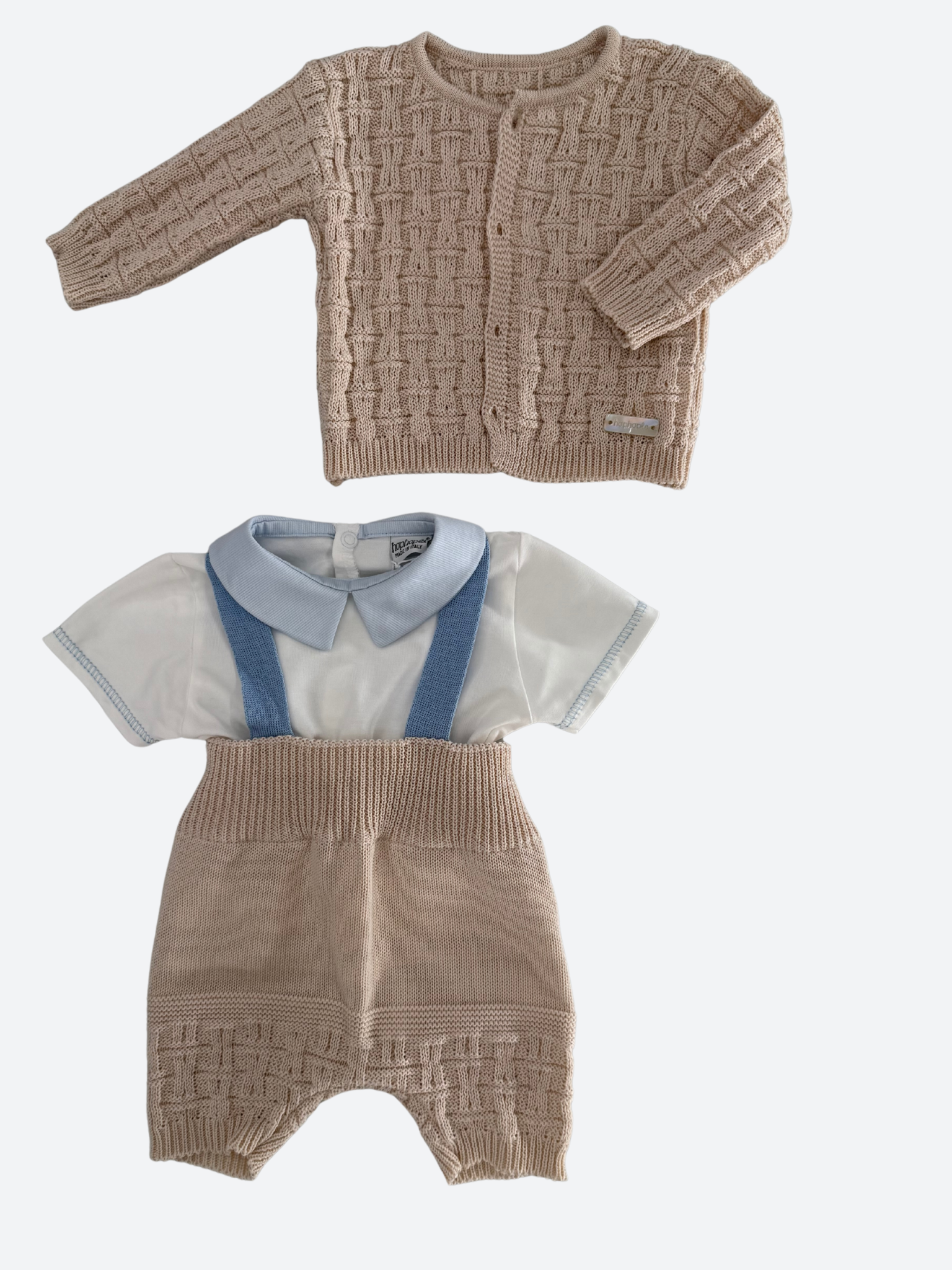 Cotton yarn newborn dungarees with cardigan - HopHopla