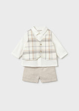 Completo con gilet neonato in cotone e lino
